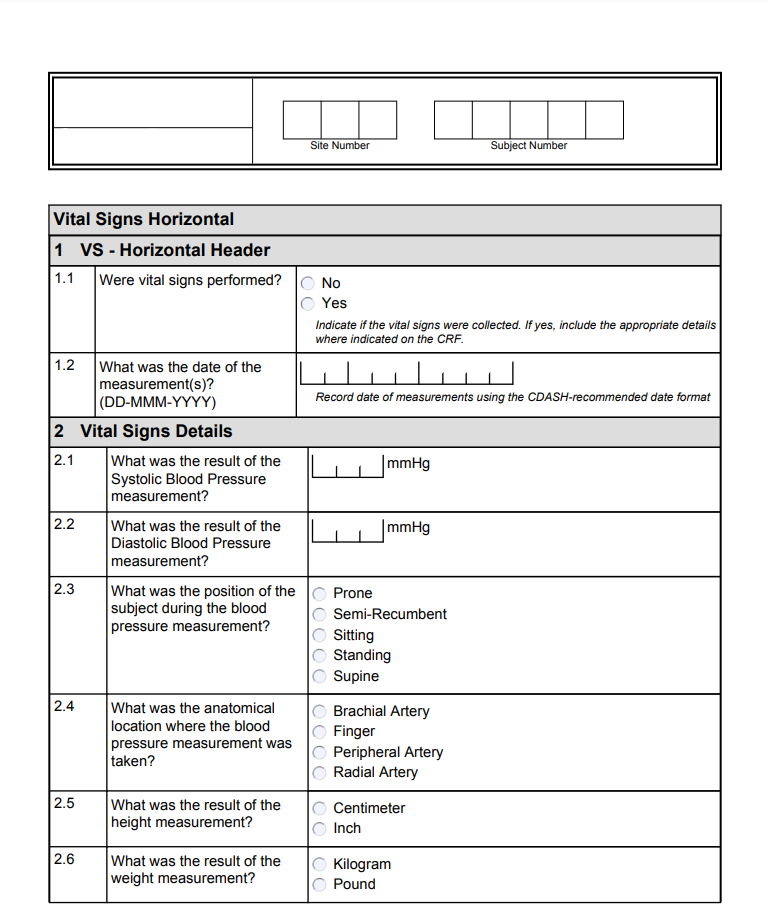 Example of a well-designed Case Report Form